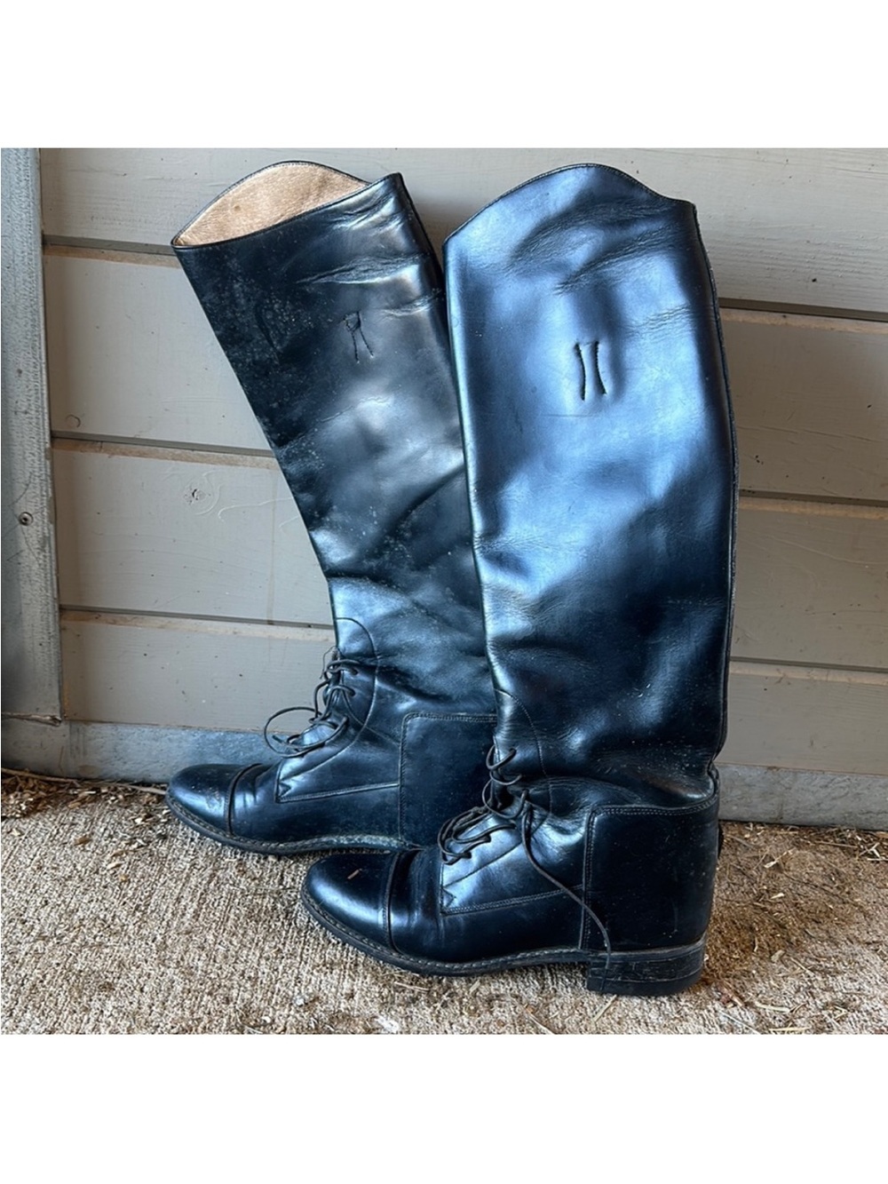 Women's Black Leather Lace-Up Tall Riding Boots